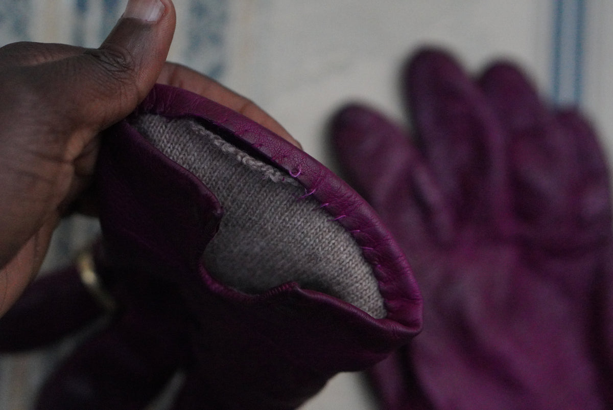 Vintage 80s Purple Magenta Leather Gloves M-L