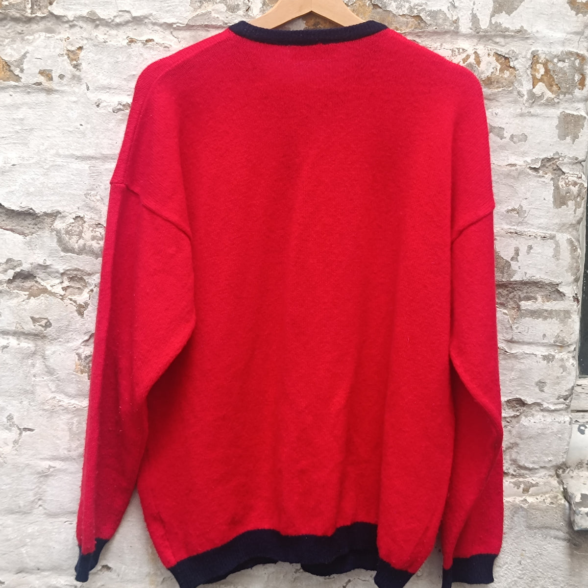 Wool Cardigan Vintage 80s Red Navy | Mackinnon Scotland Knit Sweater | L