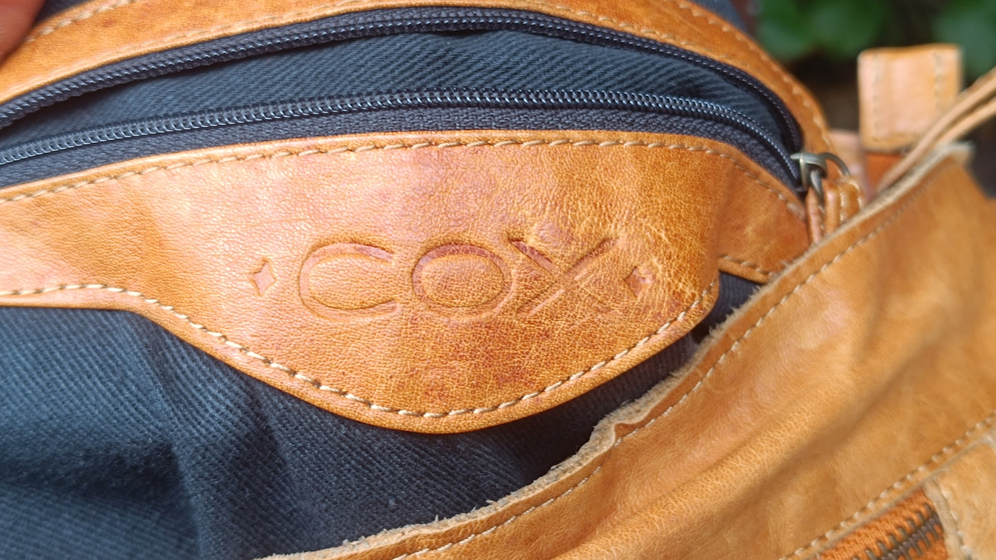 COX Vintage Tan Leather Crossbody Bag Woven Boho Shoulder Purse