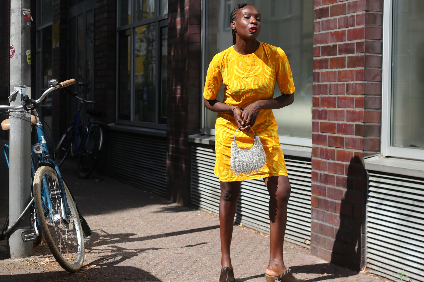 Vintage 1960s Yellow Patterned Shift Dress - Retro Short Sleeve Mini