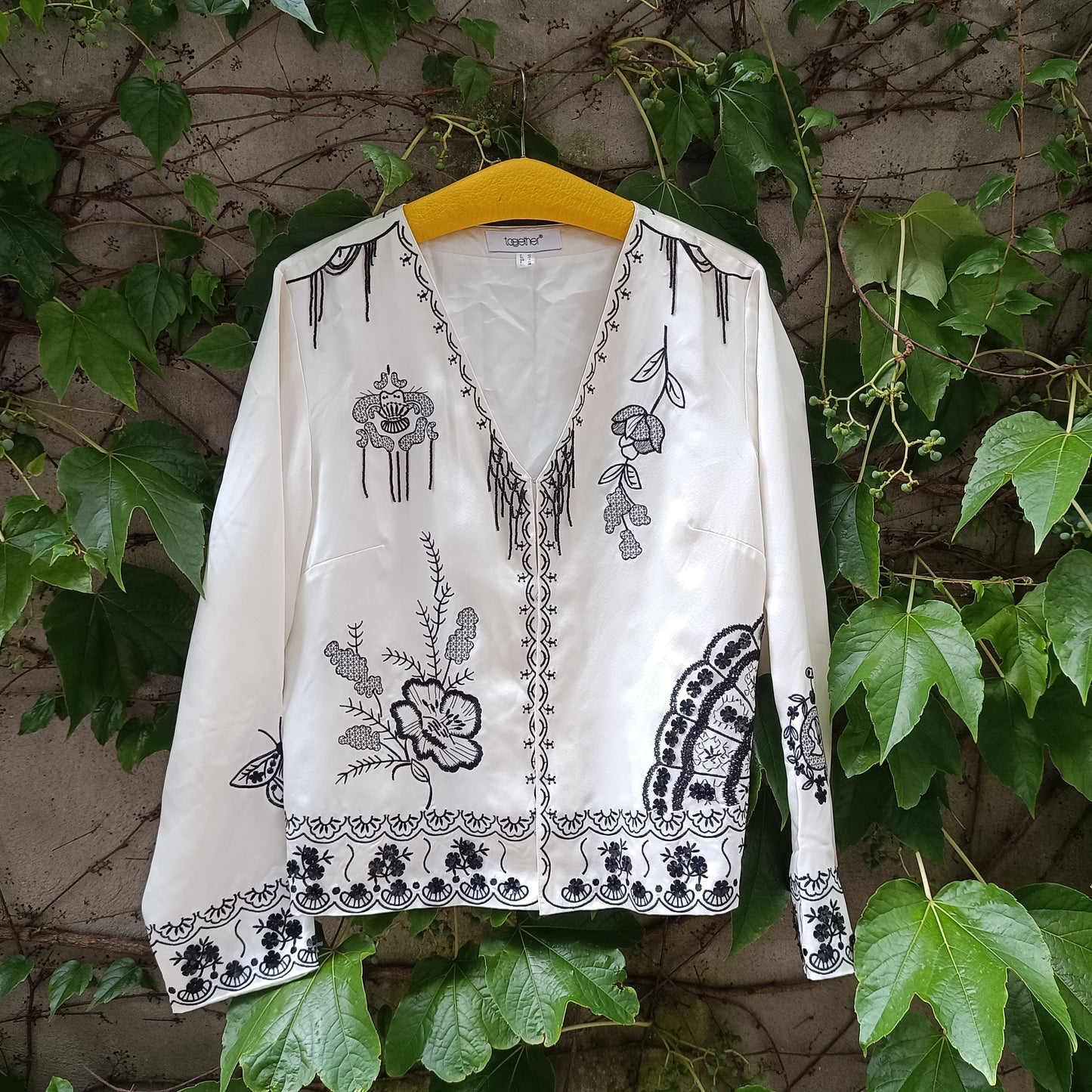 Vintage Silk Embroidered Jacket | 90s White Evening Top M-L