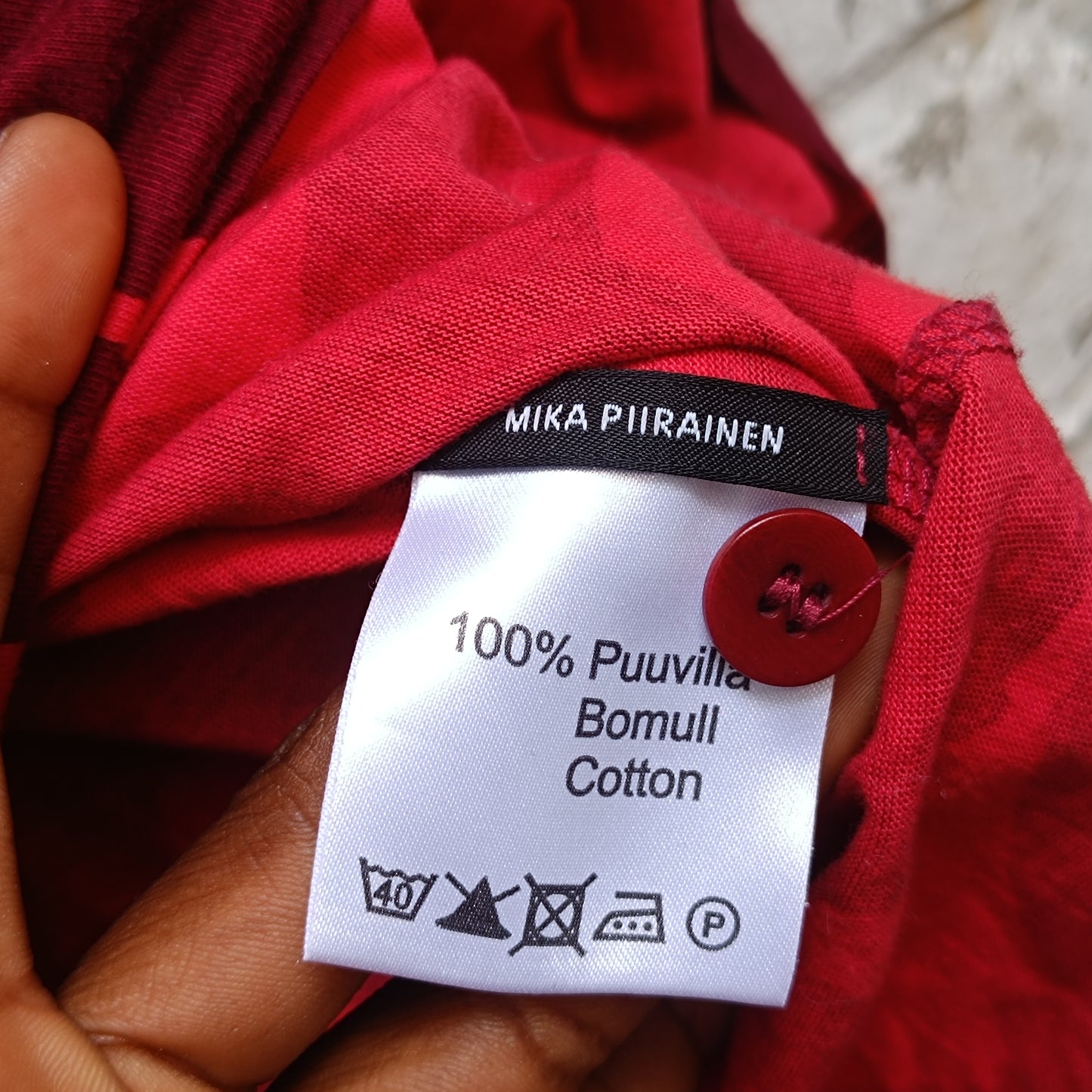 Marimekko Vintage Red Graphic Top - Y2K Long Sleeve Cotton Shirt