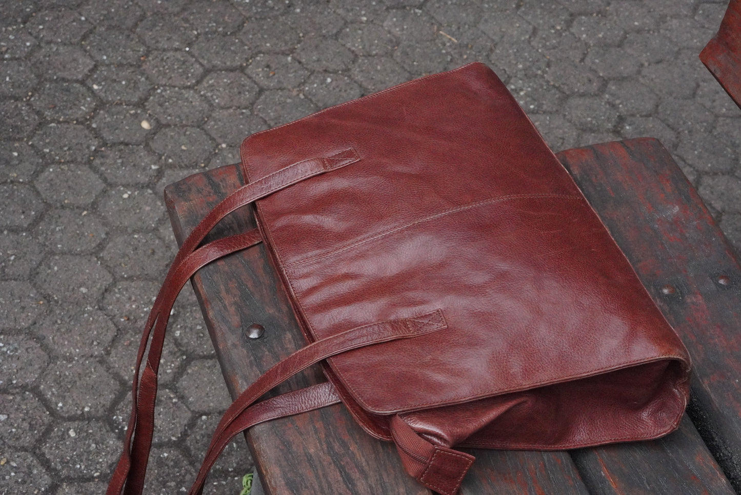 Funbag Vintage 90s Cognac Leather Tote Bag - Brown Shoulder Shopper