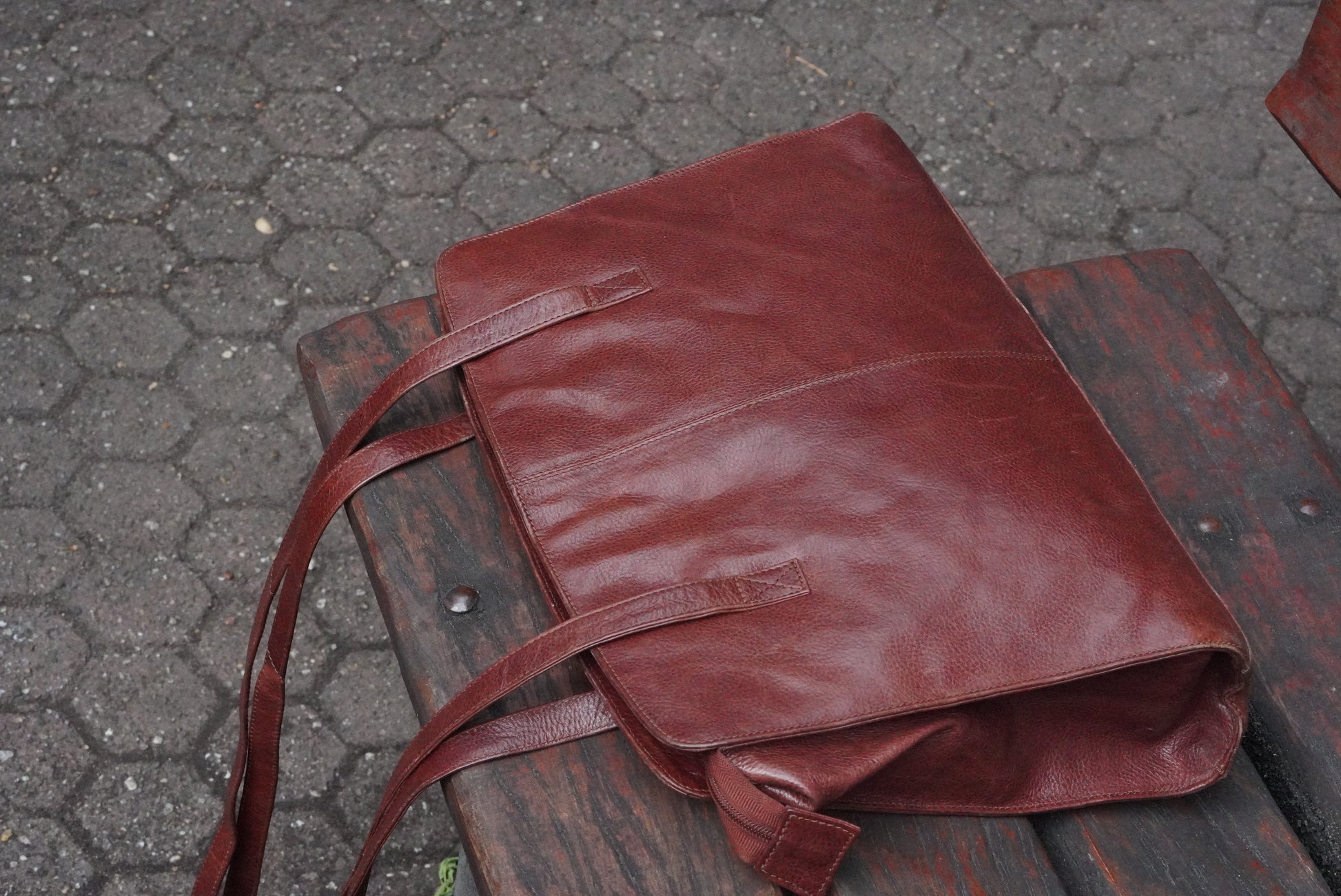 Funbag Vintage 90s Cognac Leather Tote Bag - Brown Shoulder Shopper