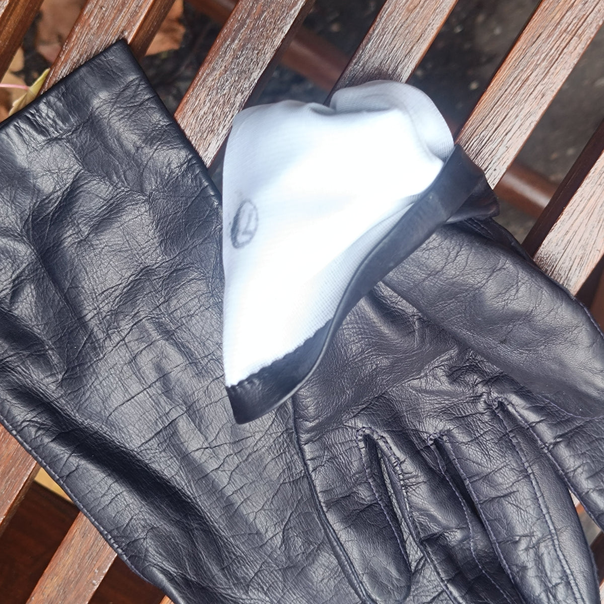 Leather Gloves | Vintage 80s Dark Navy Blue Mid Gauntlet | Size S