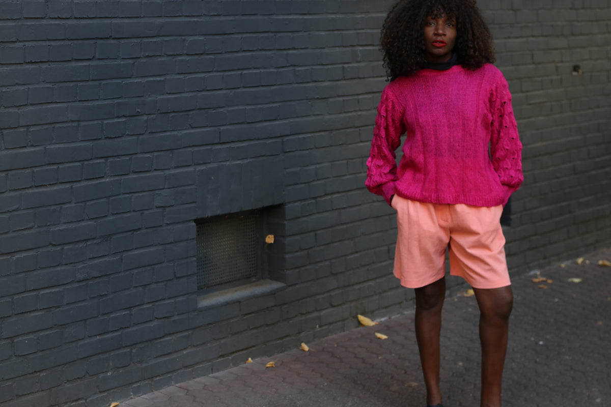 Vintage Magenta Knit Jumper - 1980s Fuchsia Knitwear Sweater | S/M