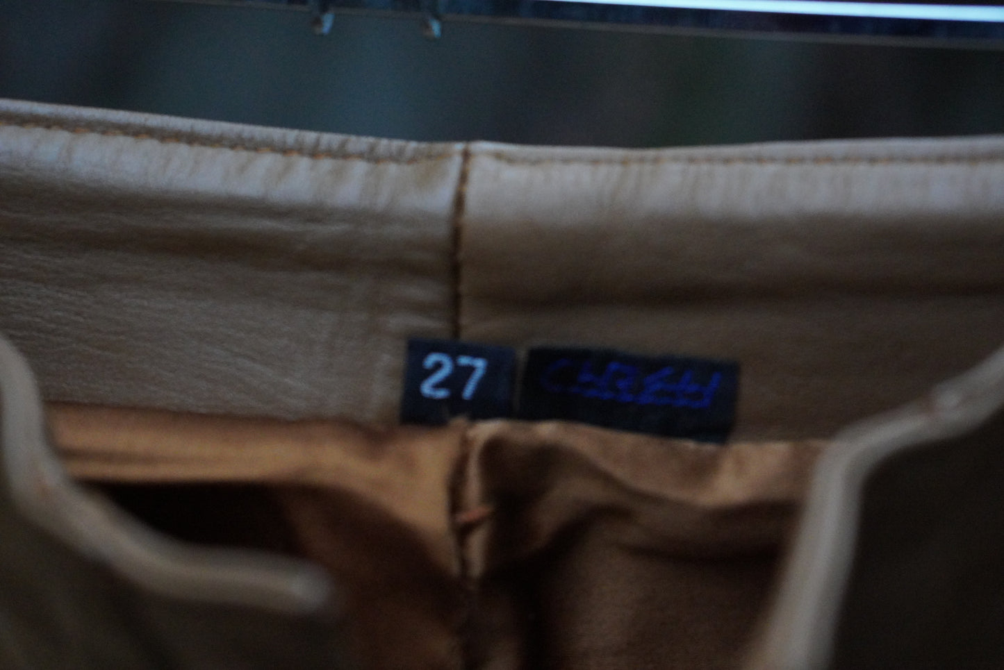 Vintage 70s Tan Brown Leather Trousers - Slim Fit Pants Size 27