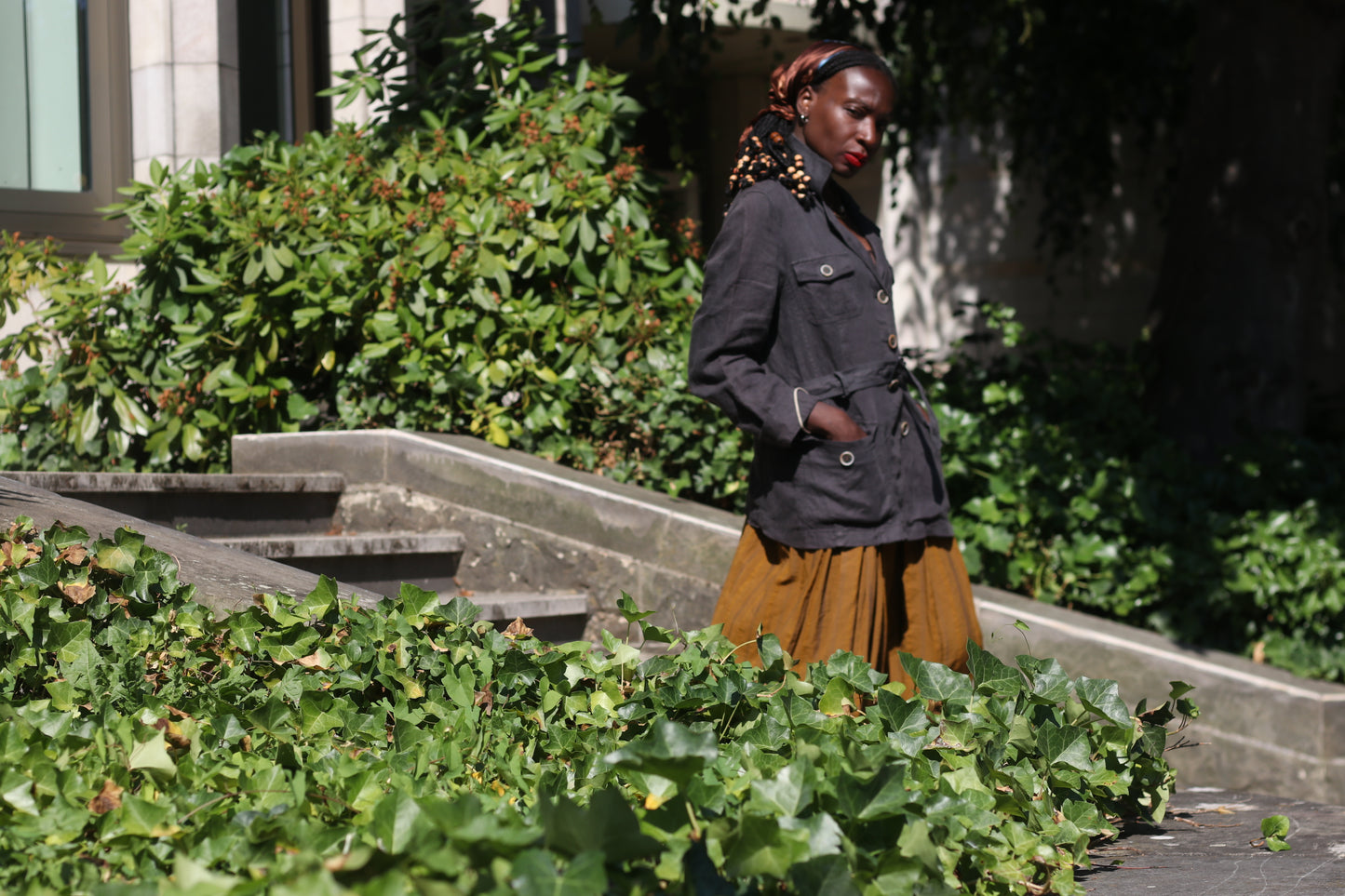 Vintage 90s Charcoal Grey Linen Safari Jacket - Public Utility Coat