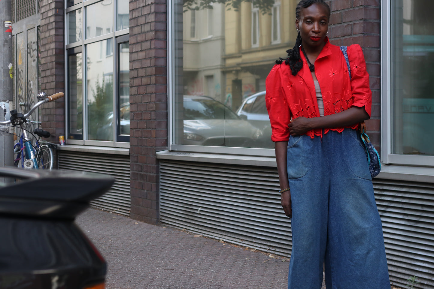 Vintage 80s Red Broderie Anglaise Cropped Jacket | Eyelet Blouse
