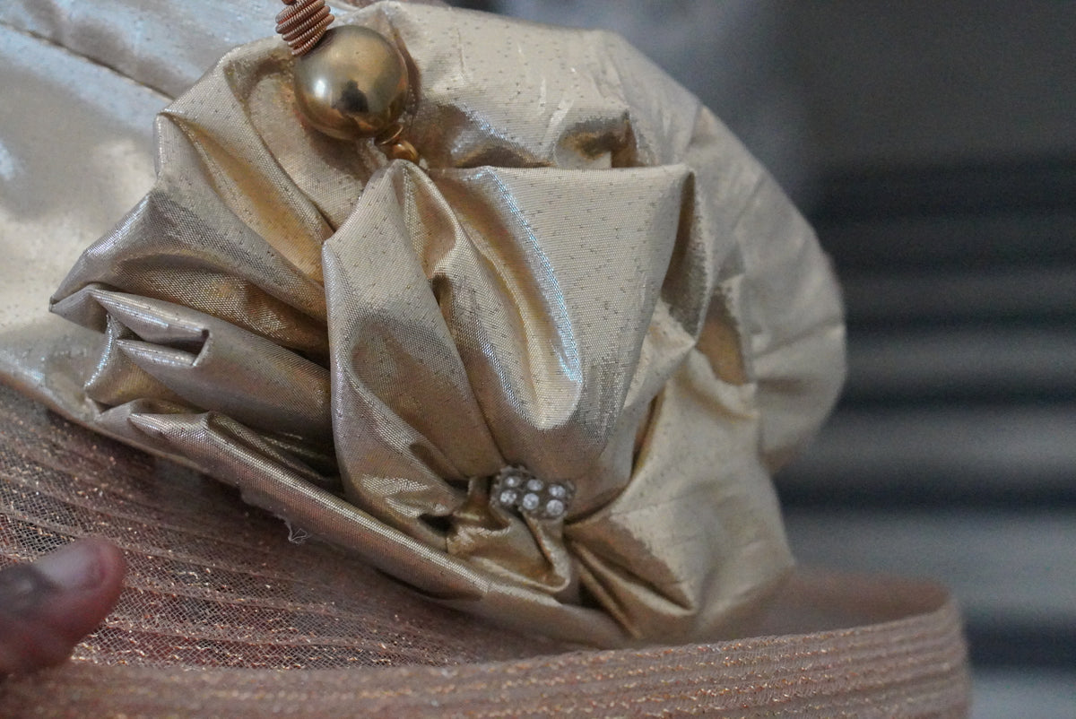 Gold Wide Brim Hat | 1980s Vintage Metallic Formal Fascinator