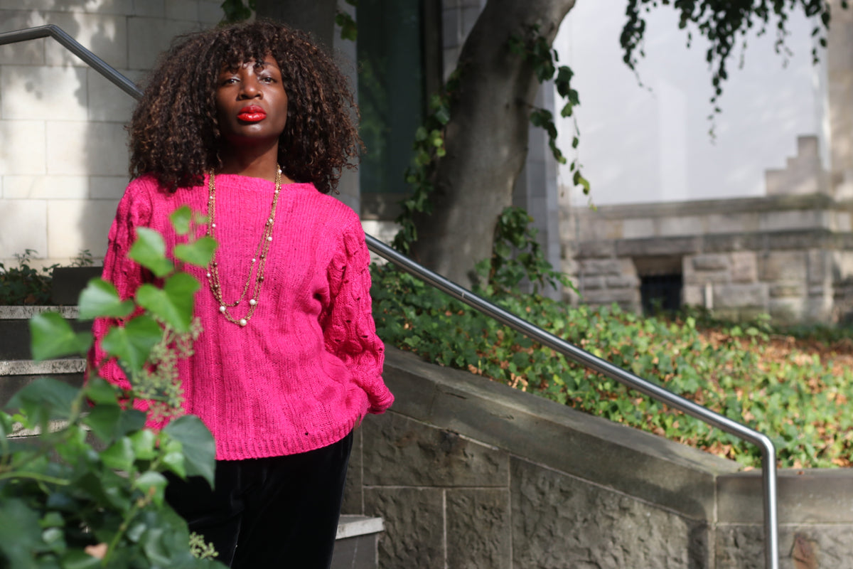 Vintage Magenta Knit Jumper - 1980s Fuchsia Knitwear Sweater | S/M