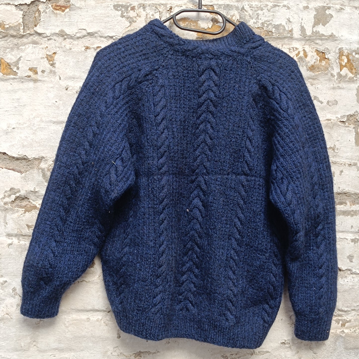 Cable Knit Sweater | Vintage 90s V Neck Jumper | Dark Navy Blue (M)