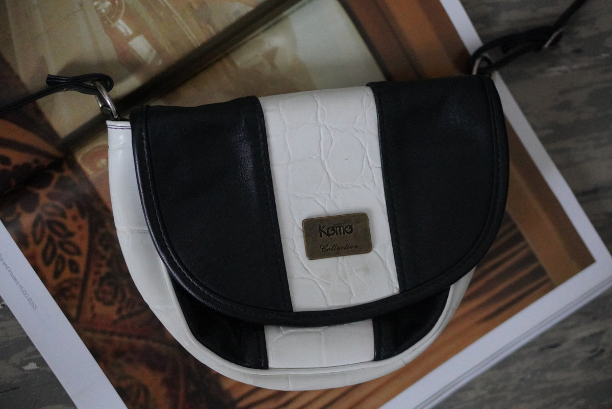 Vintage Shoulder Bag | 80s Two Tone Crossbody | Black White Purse