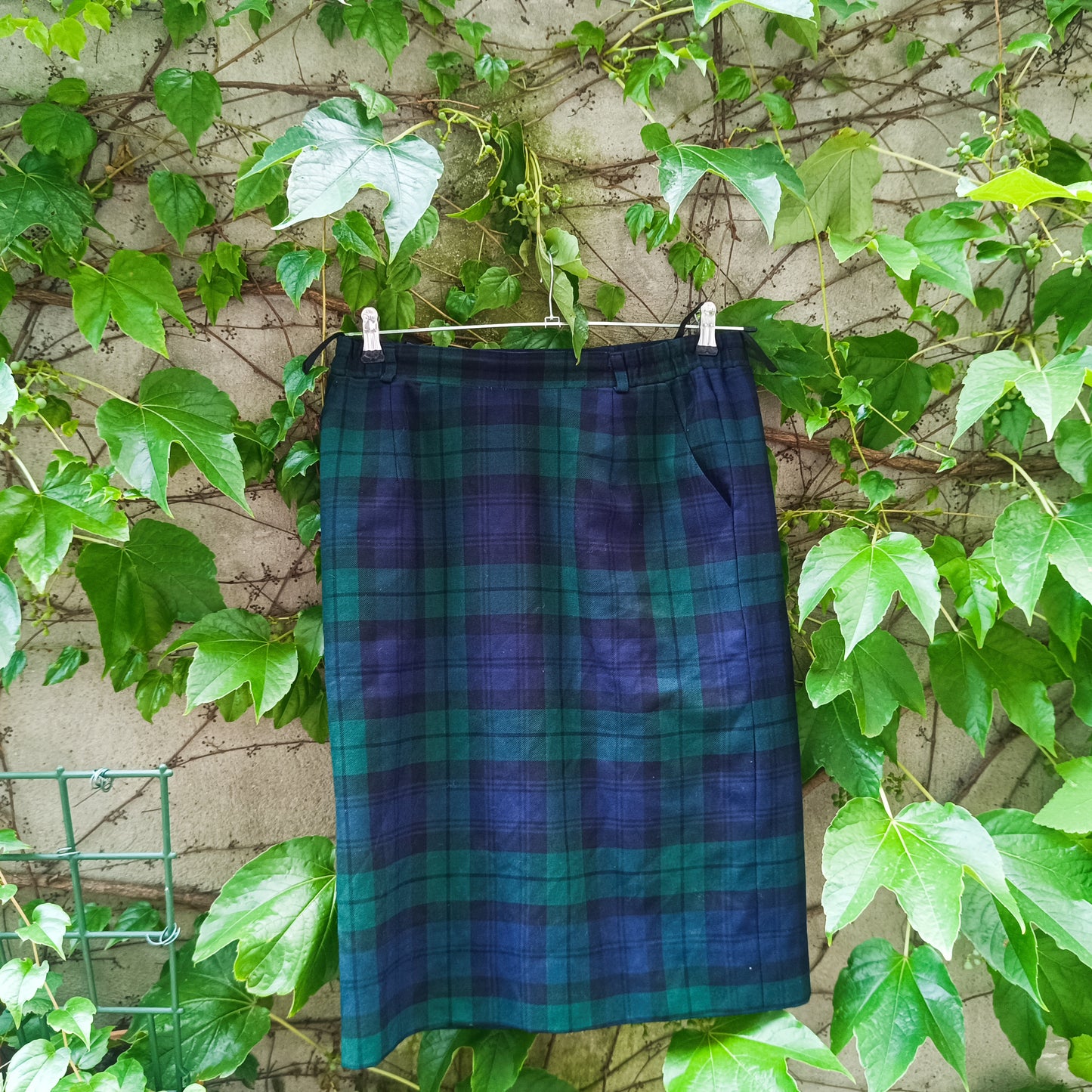Walbusch Vintage 90s Wool Plaid Midi Skirt - Black Watch Tartan