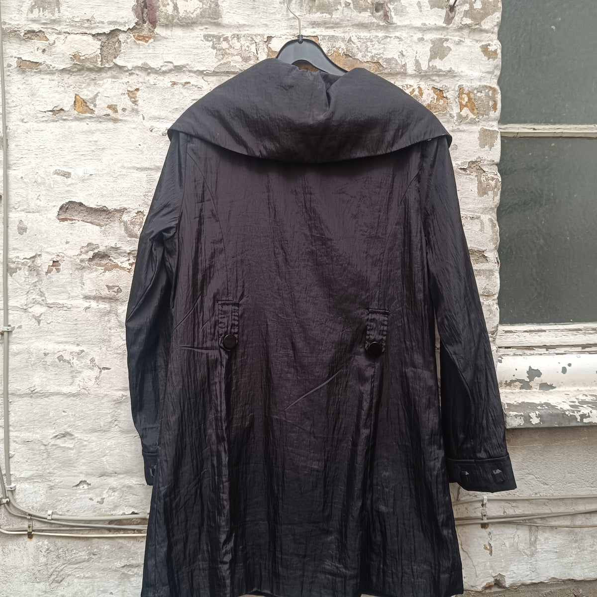 Vintage Black Statement Coat - Avant Garde Gem Cuffed Jacket - L