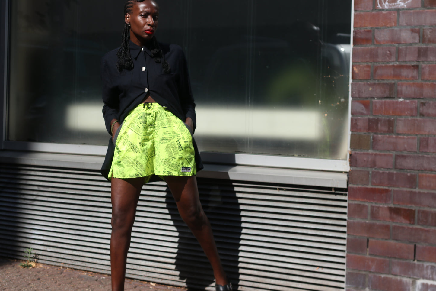 Vintage Adidas Take Off Neon Newspaper Print Shorts - 80s 90s Retro