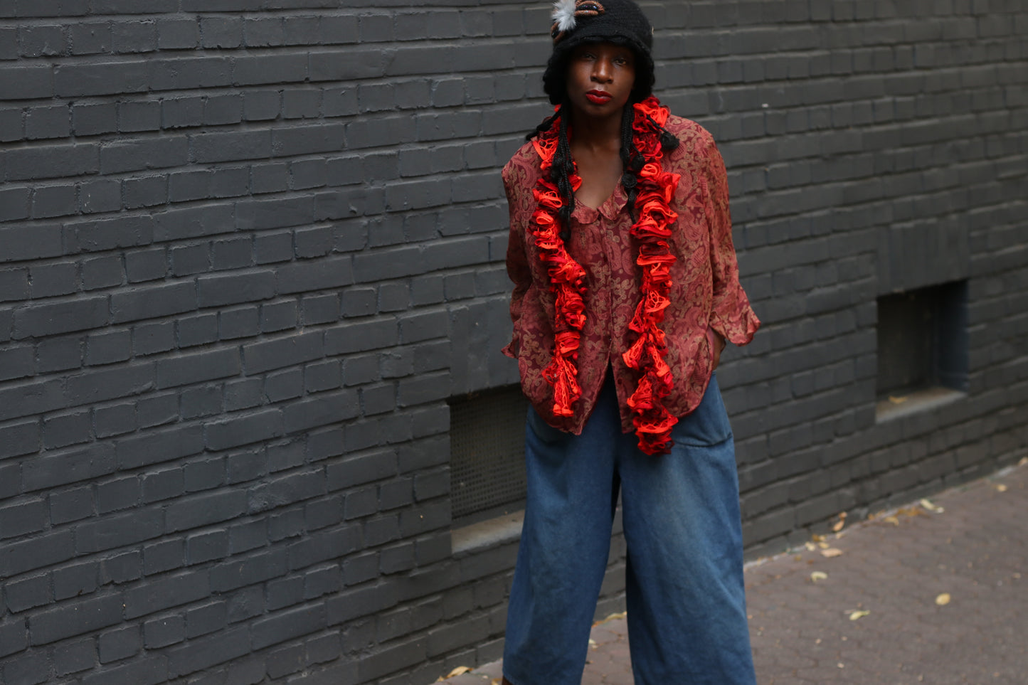 Vintage Silk Paisley Blouse | Plus Size 90s Red Ruffle Top 