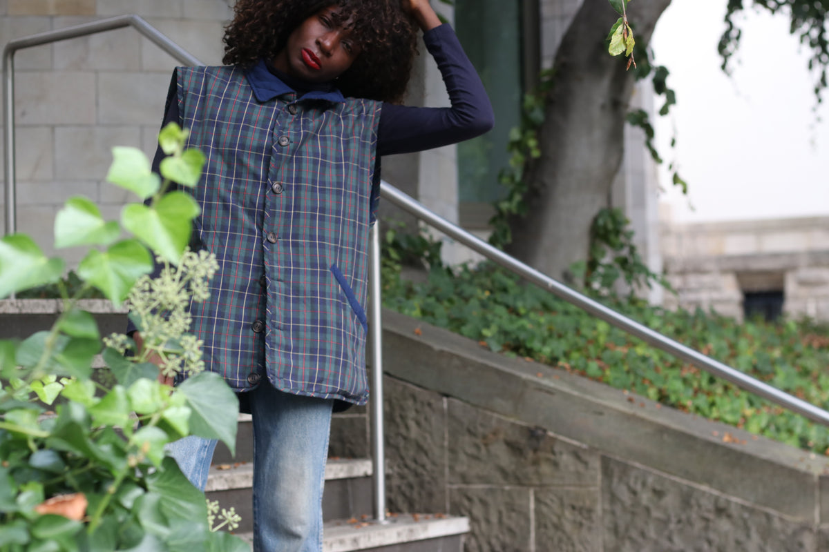 Vintage Reversible Quilted Vest | 90s Tartan Gilet | M