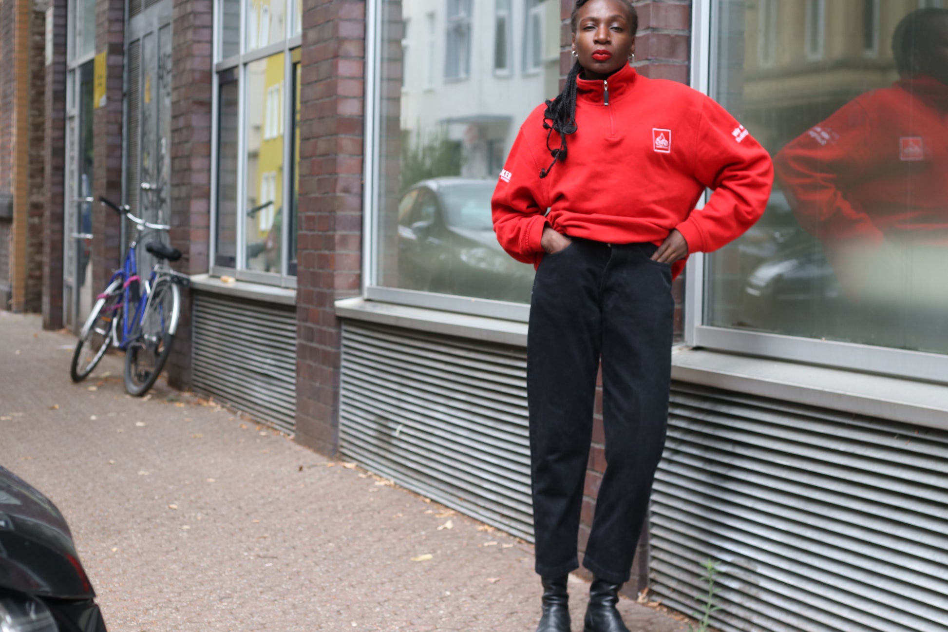 Vintage Quarter Zip Sweatshirt - 90s Red Workwear Pullover | Fits M/L