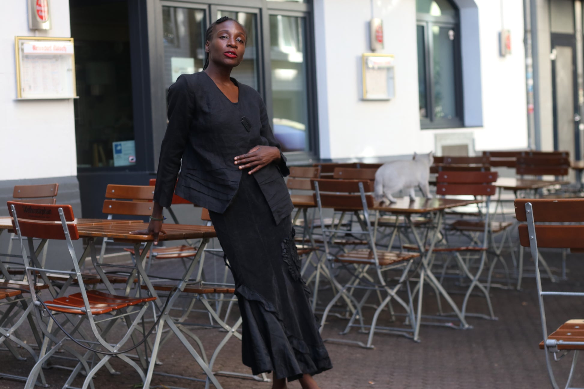 Vintage Avant Garde Maxi Rose Skirt | 90s Black Cotton Ruffled Design 
