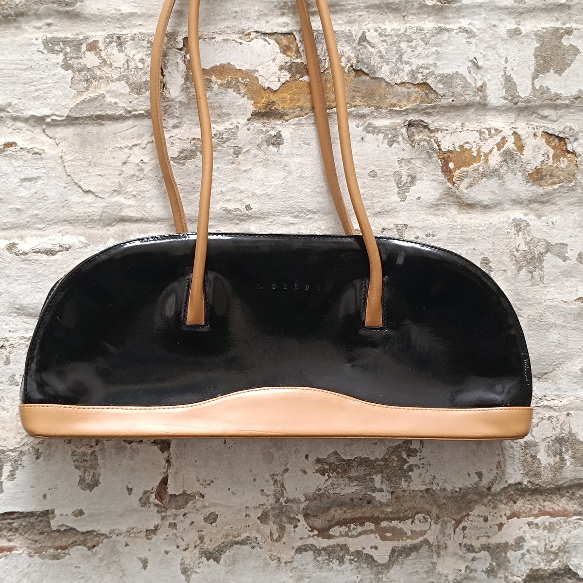 Vintage 90s L. Credi Shoulder Bag | Black Patent Leather Purse
