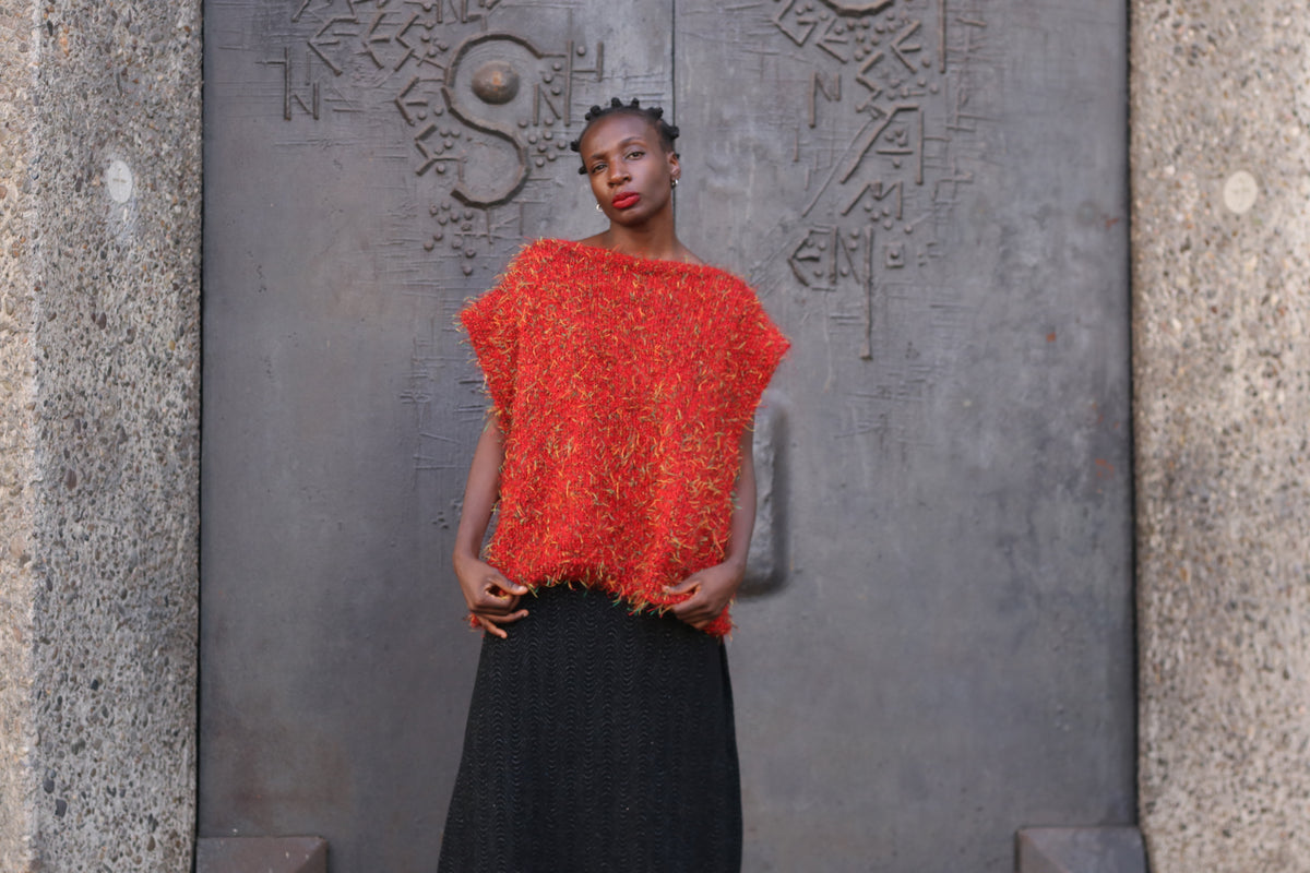 Knit Top - 90s Vintage Red Eyelash Vest - Sleeveless Sweater M