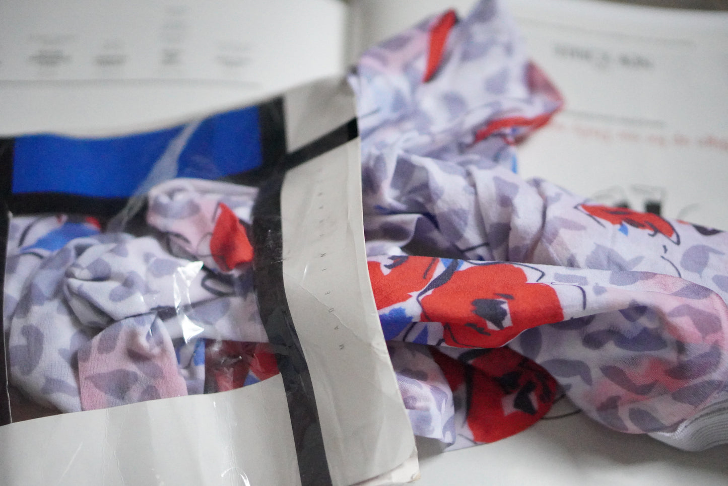 Floral Printed Tights - 1980s Vintage Patterned Pantyhose - Red Blue S