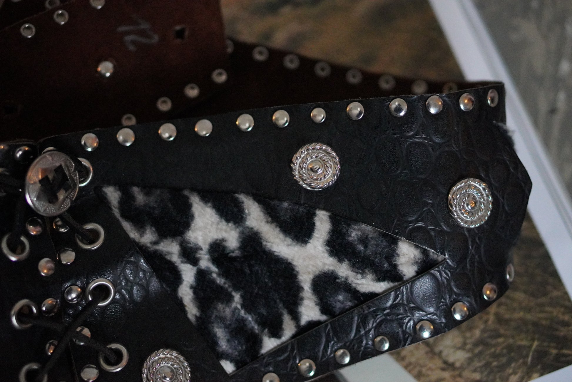 Vintage Leopard Studded Belt - Y2K Western Leather S/M