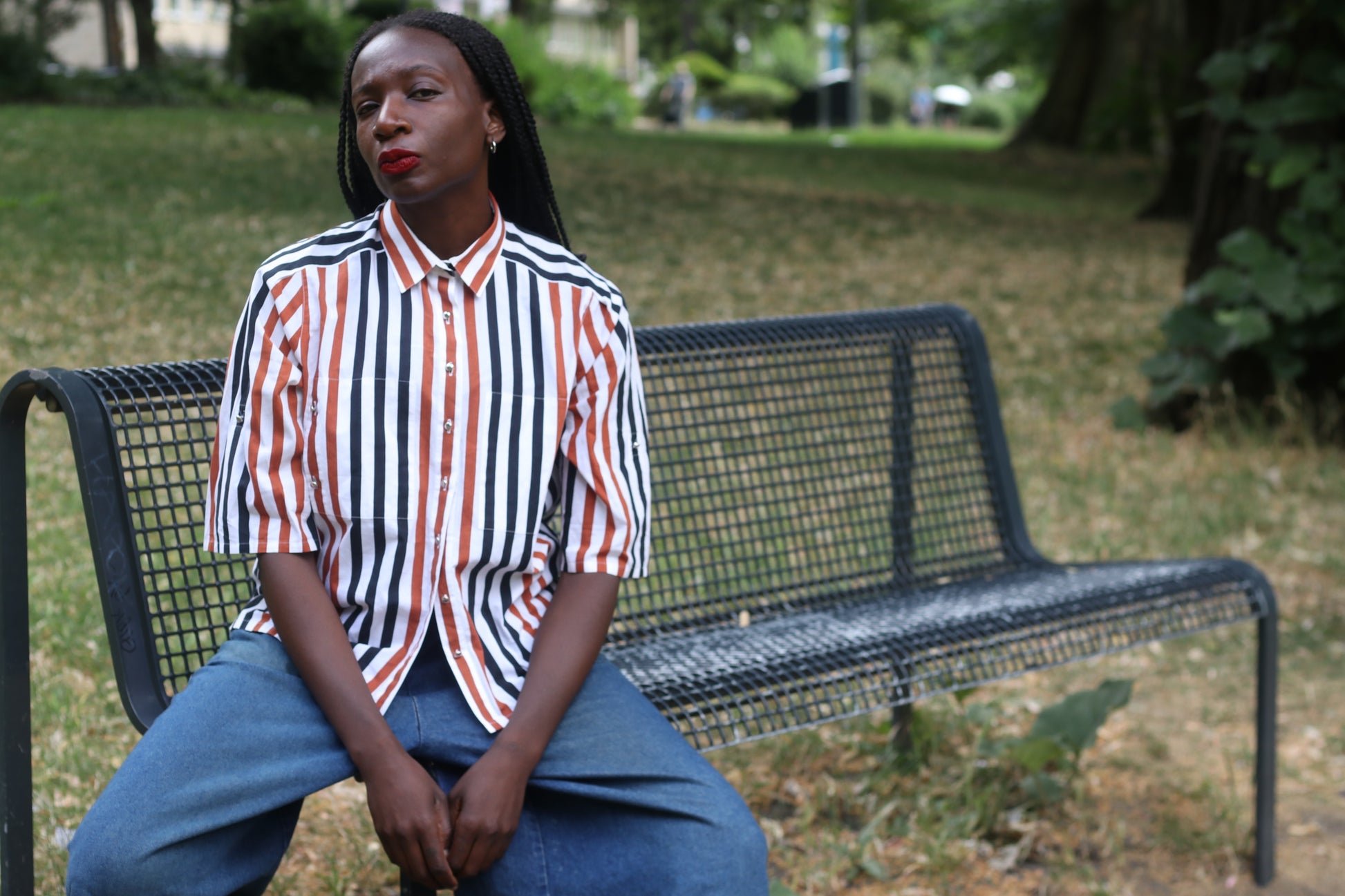 Vintage 1990s Striped Short Sleeve Button Up Shirt - Retro 90s Blouse