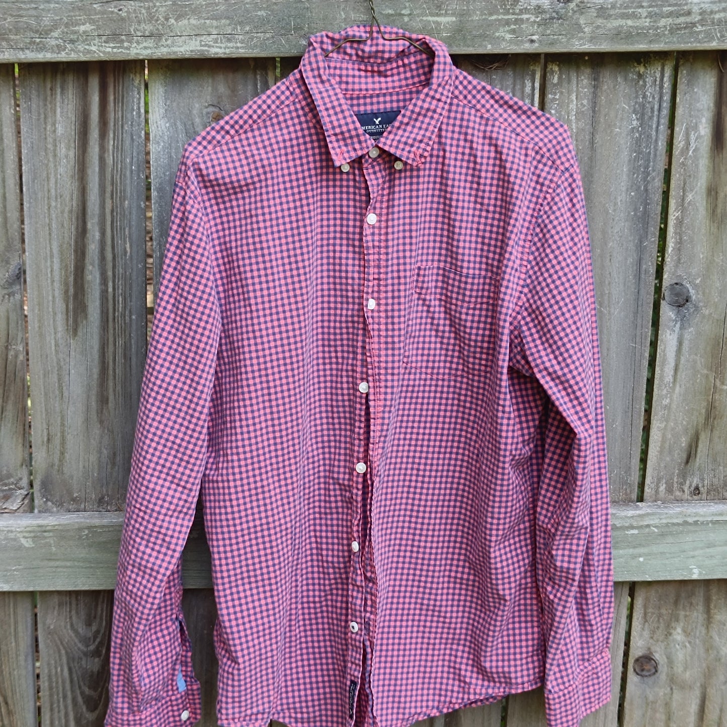 Vintage American Eagle Gingham Button Down Shirt - Pink & Blue