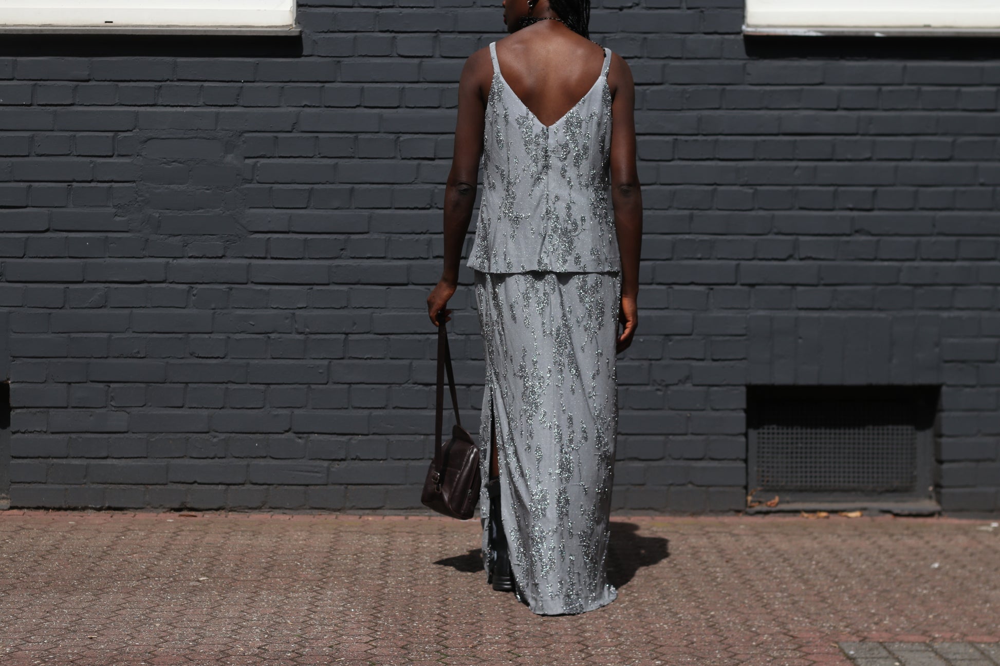 Vintage Silver Sequin Layered Dress - 90s Huey Waltzer En Francais Maxi