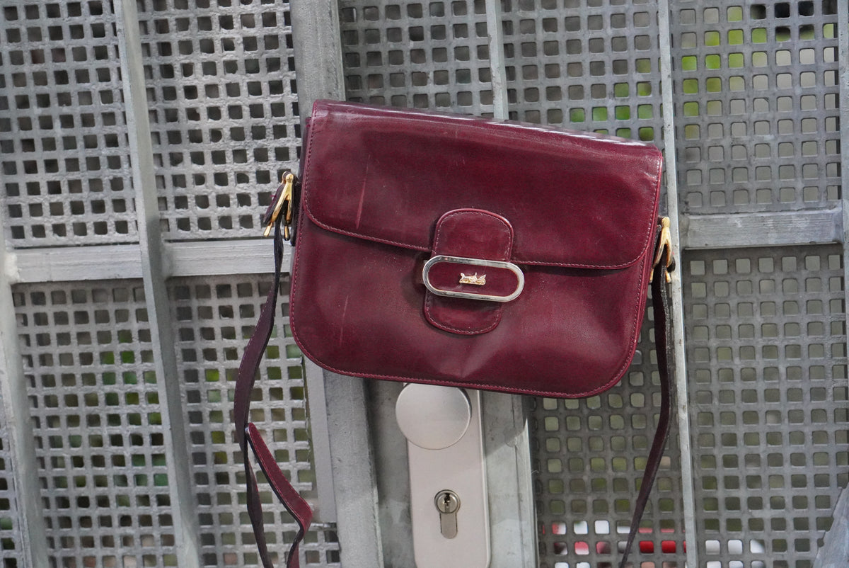 Vintage Burgundy Leather Crossbody Bag 70s Retro Shoulder Bag Classic Maroon Purse