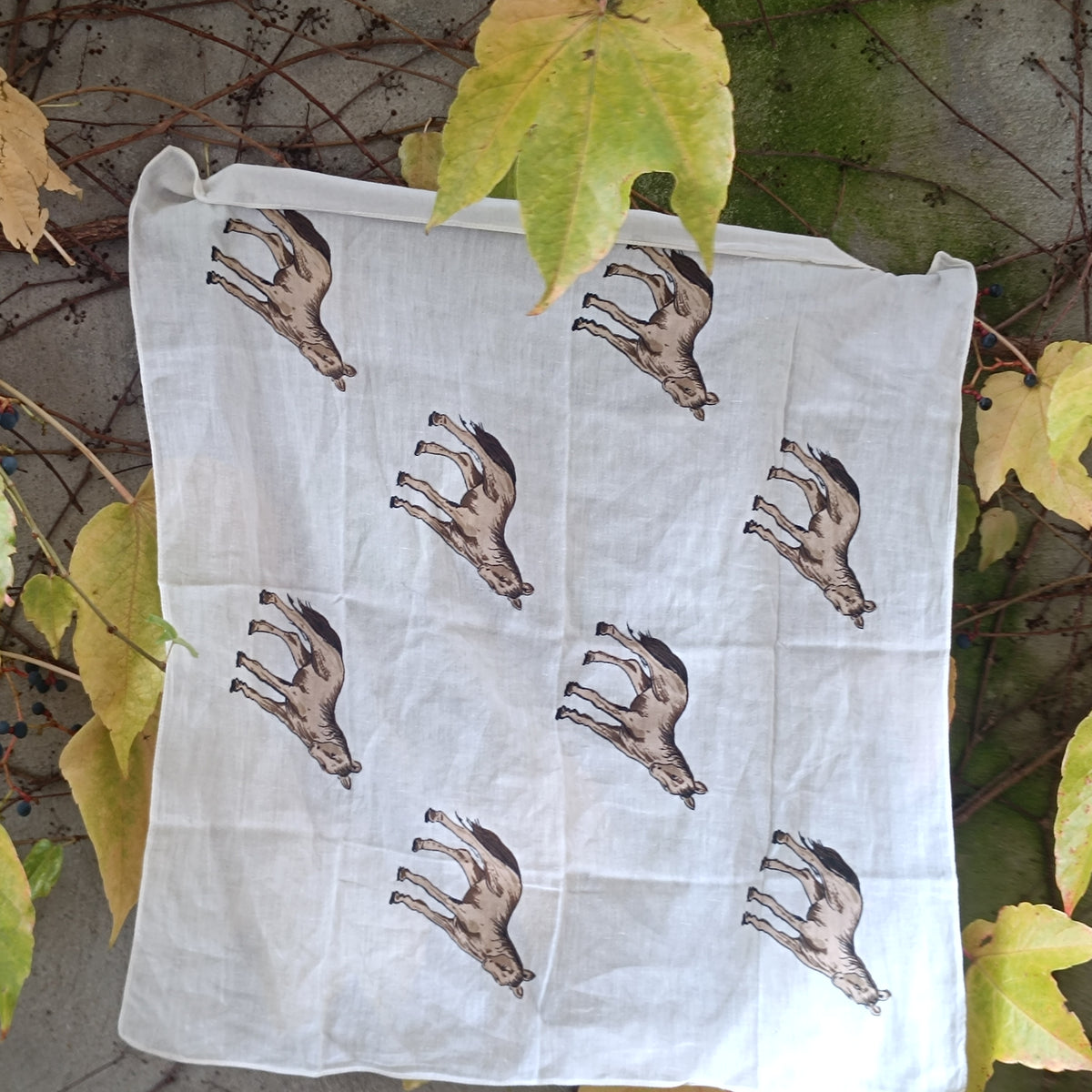 Vintage Horse Print Scarf | Equestrian Bandana | Off White Brown