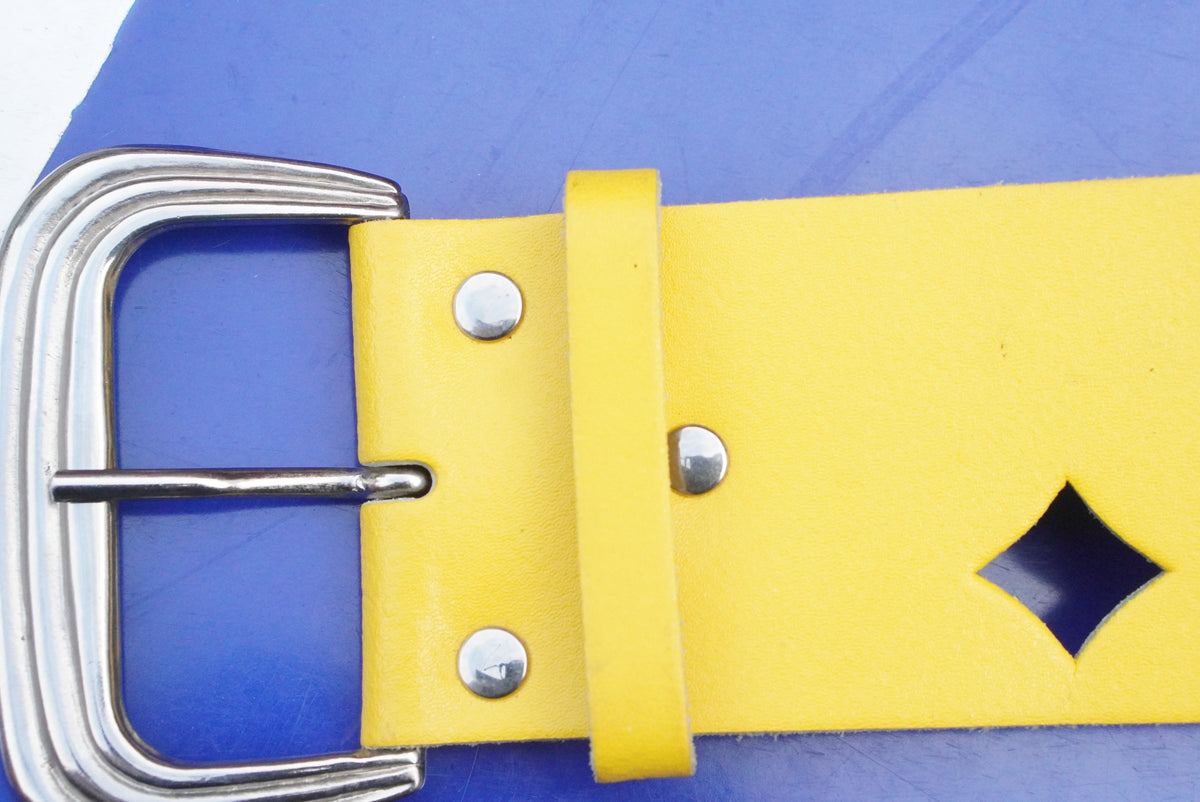 Vintage 90s Yellow Leather Belt - Playing Card Suit Cutouts