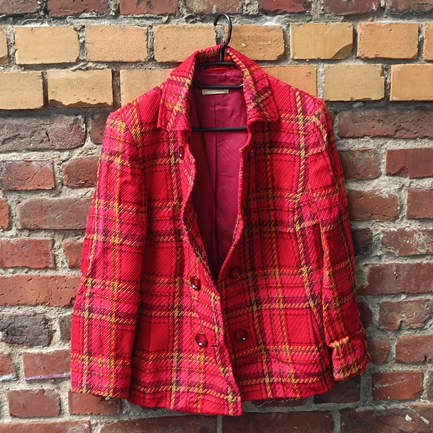 Vintage Christian Berg Stockholm Red Plaid Wool Blend Jacket Women's 42