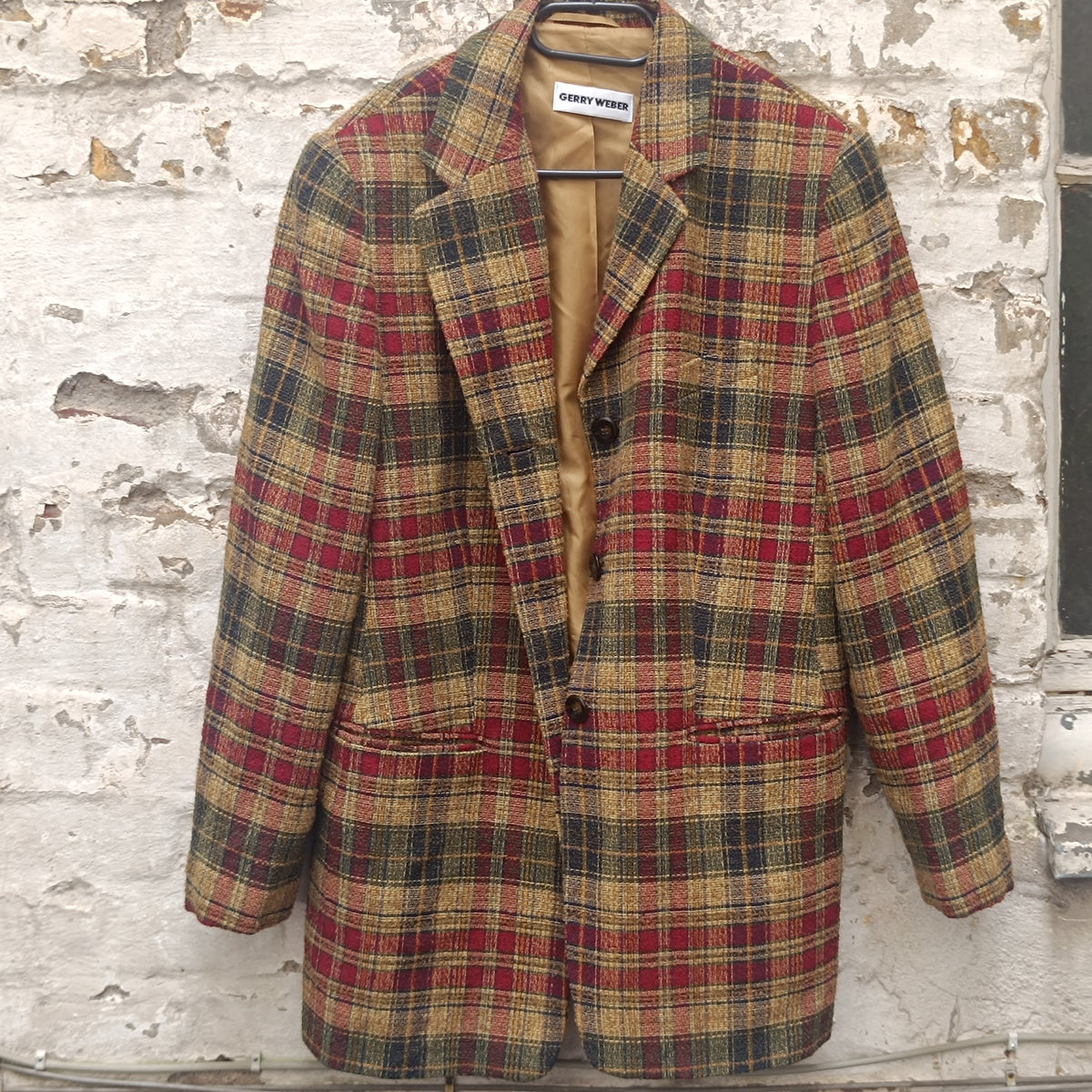 Vintage Plaid Wool Blazer | 90s Checked Oversized Jacket M/L