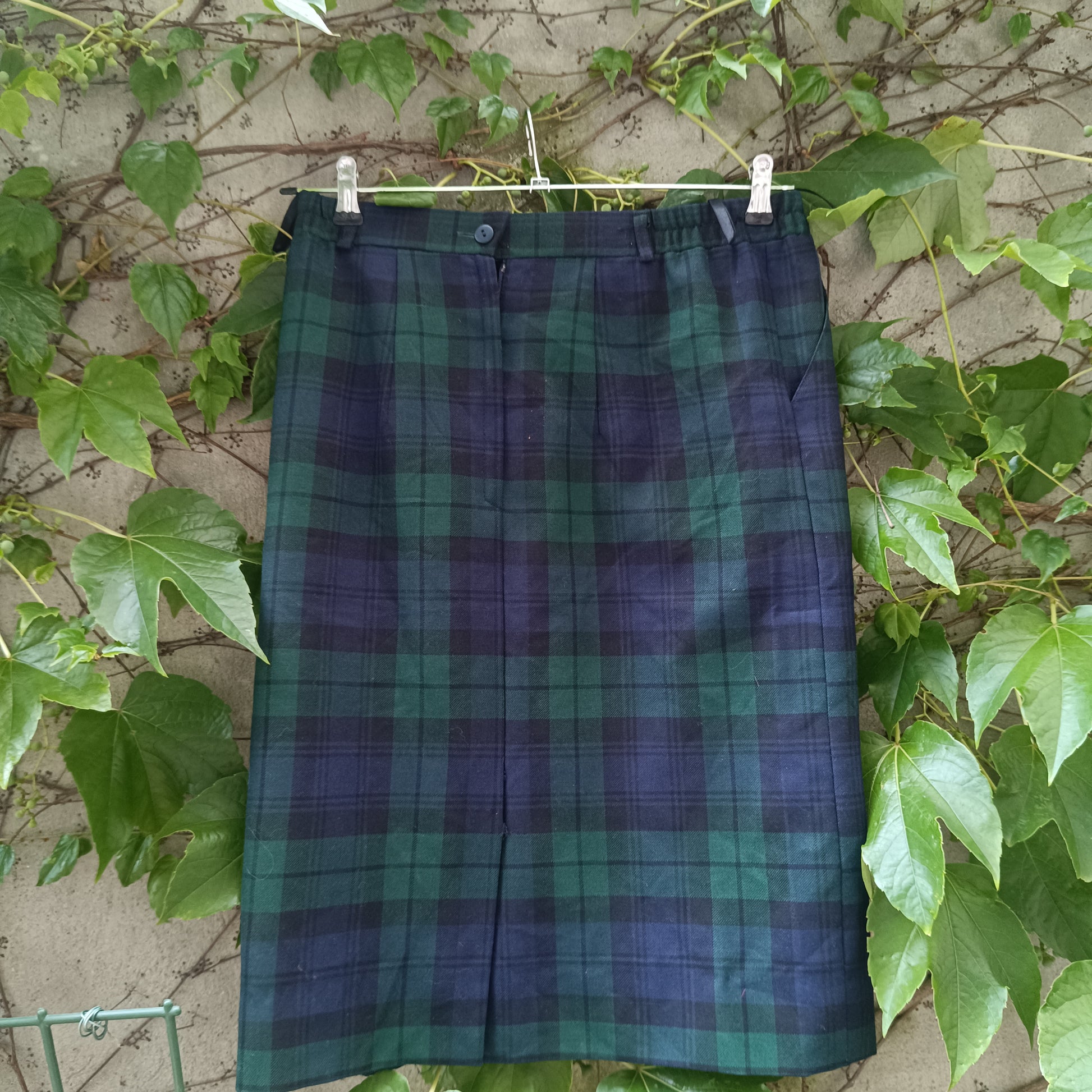 Walbusch Vintage 90s Wool Plaid Midi Skirt - Black Watch Tartan