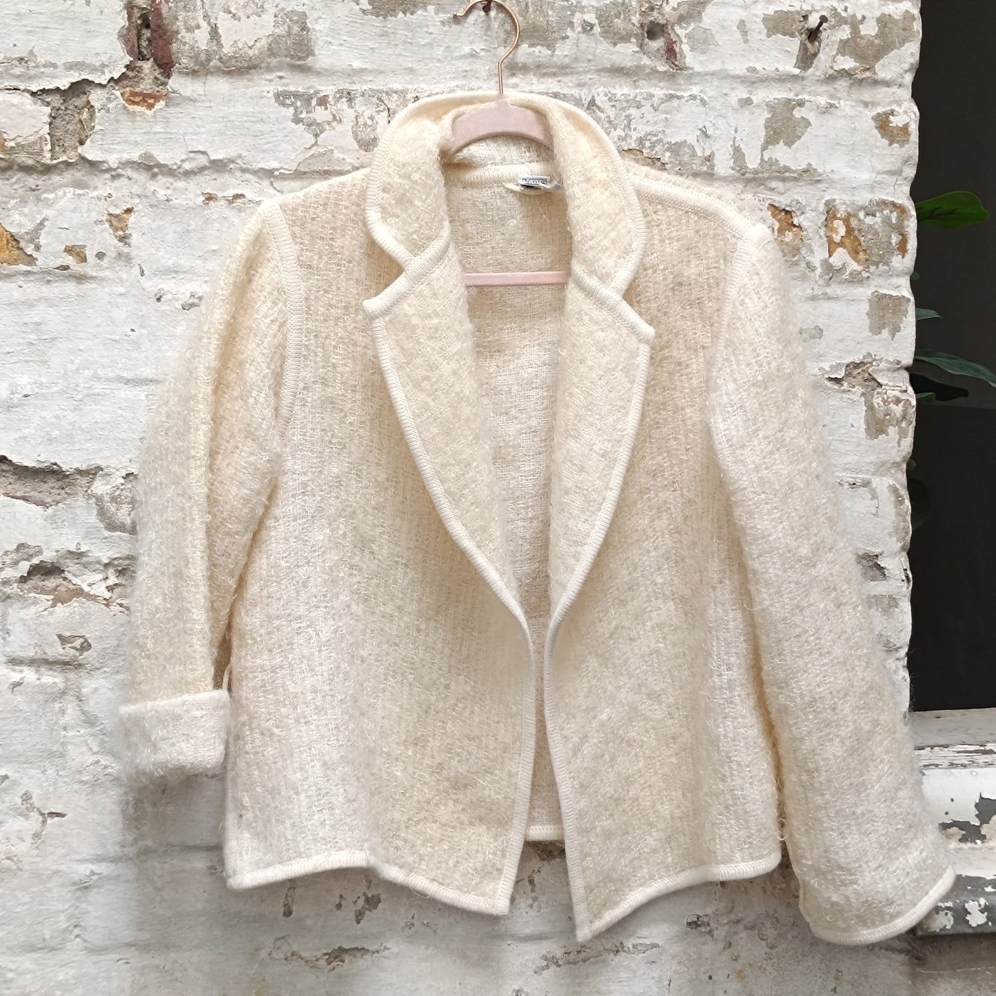 JOBIS Vintage Mohair Wool Jacket - 80s Cream Knit Cardigan Blazer