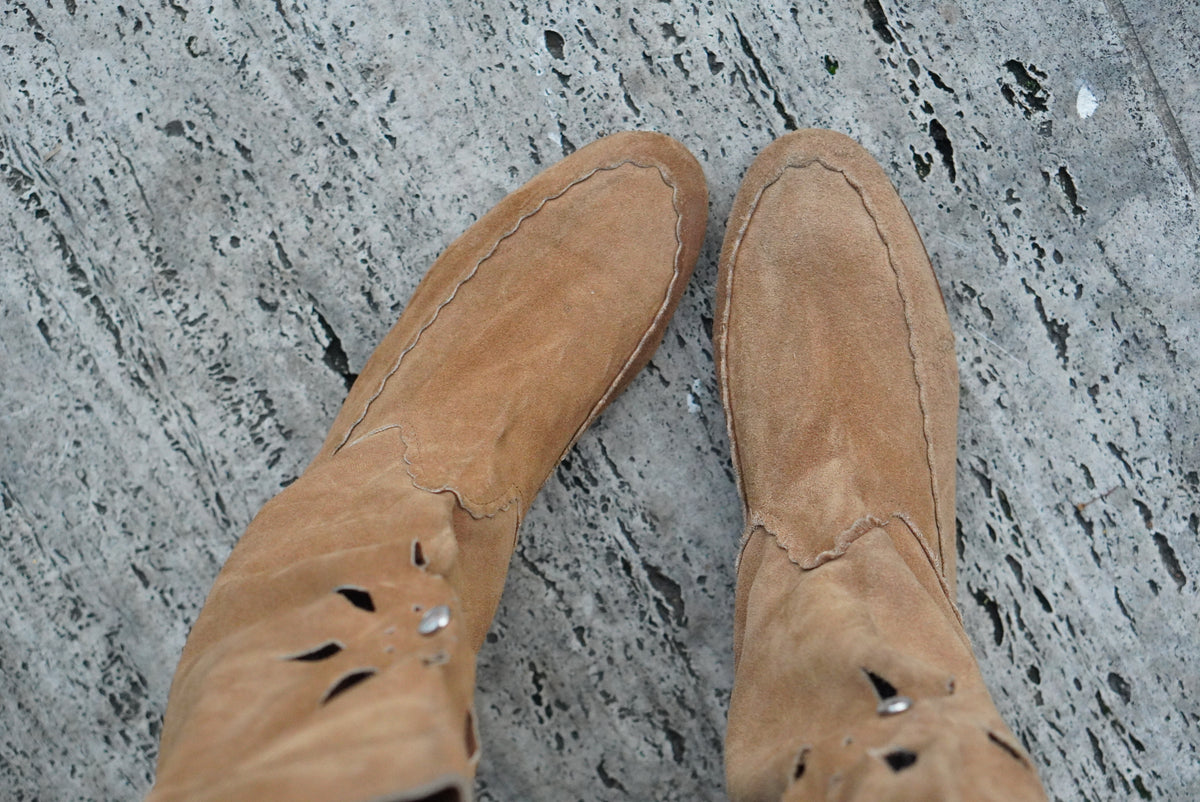 Vintage Boots | Y2K Boho Suede Slouchy Boots | Tan Camel EU 39