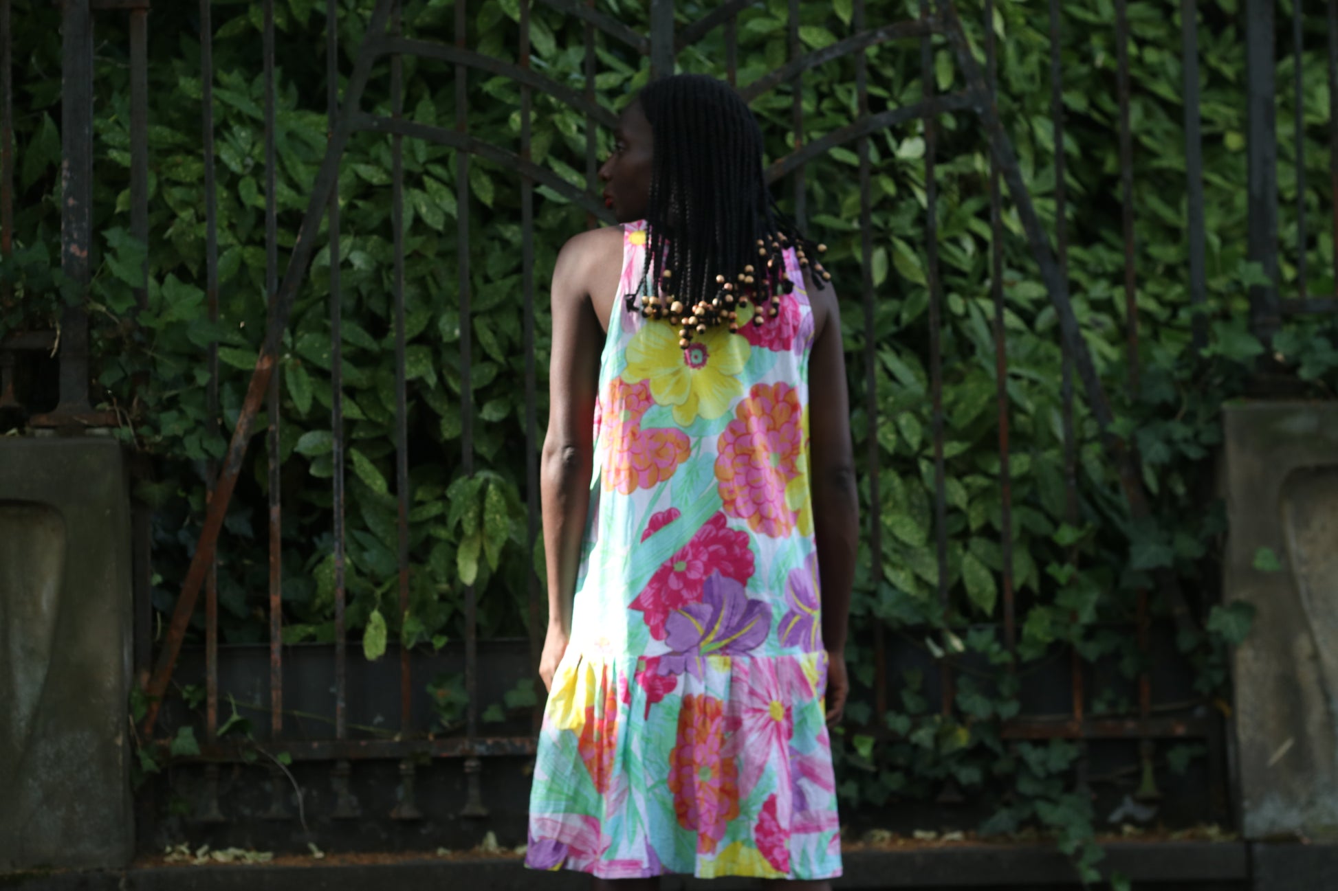 Vintage 80s Floral Drop Waist Dress | Vibrant Abstract Botanical Sun Dress