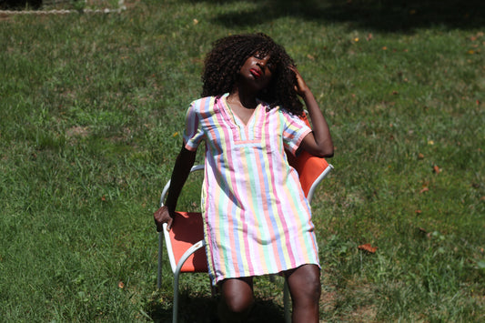 Vintage Y2K J Crew Pastel Stripe Cotton Tunic Dress - Summer Mini