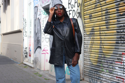 Vintage Leather Jacket 90s Black Leather Trench Coat Matrix Minimalist Shacket
