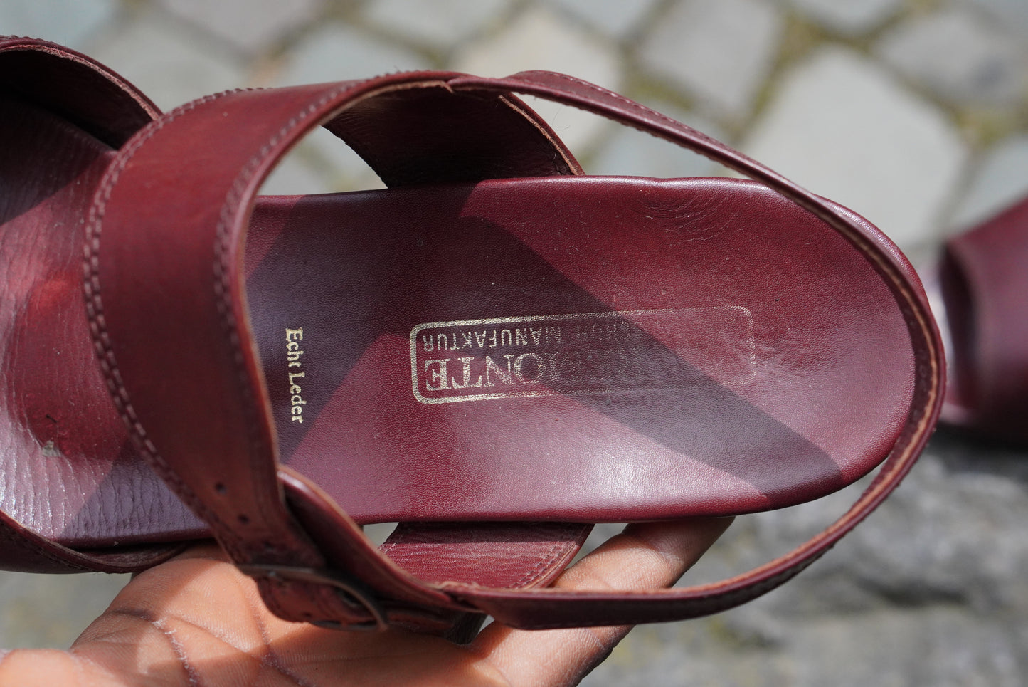 Remonte Vintage 90s Maroon Leather Sandals Block Heel Slingback Open Toe Mule 6
