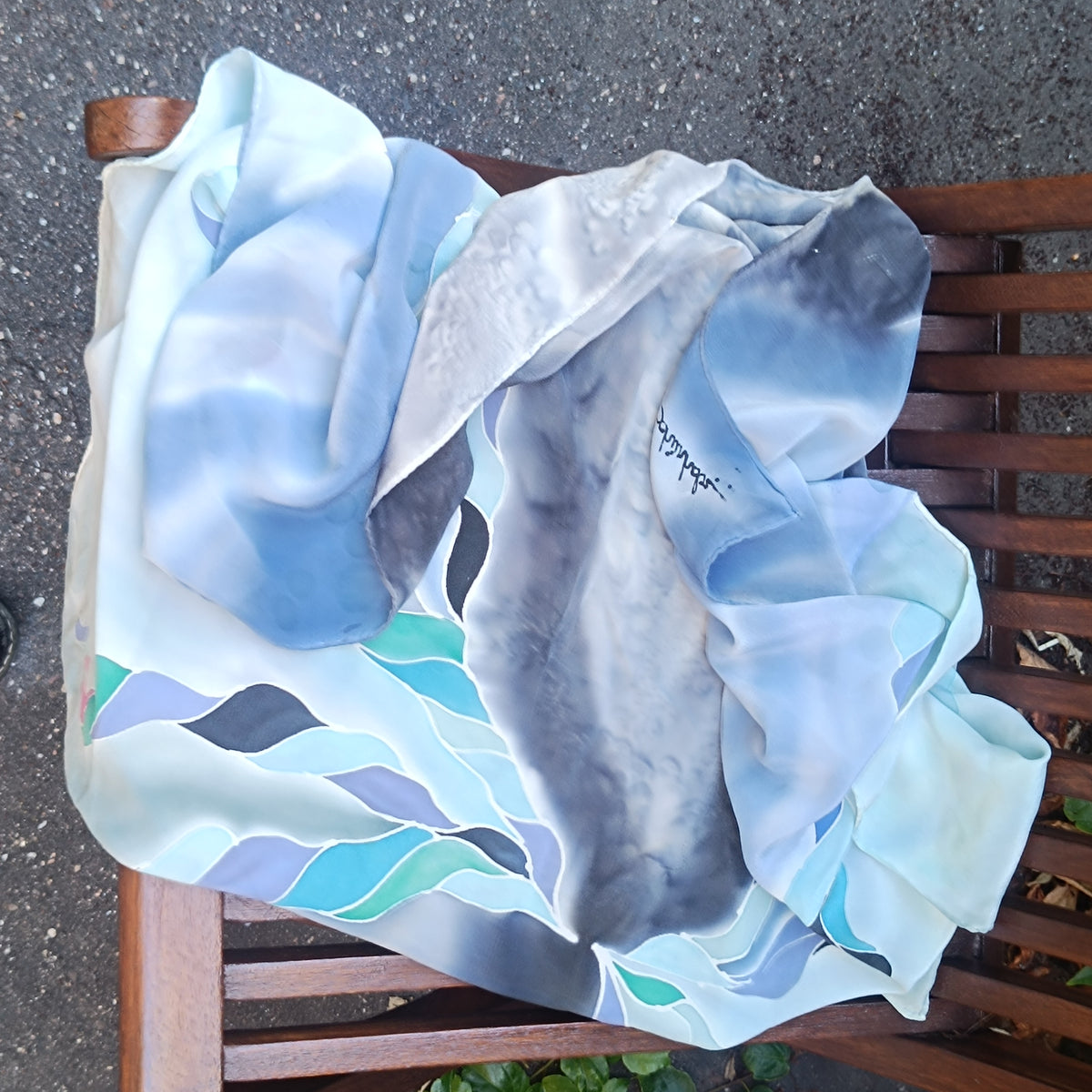Silk Scarf - Vintage 80s 90s Art Silk - Blue Abstract Square Scarf | One Size