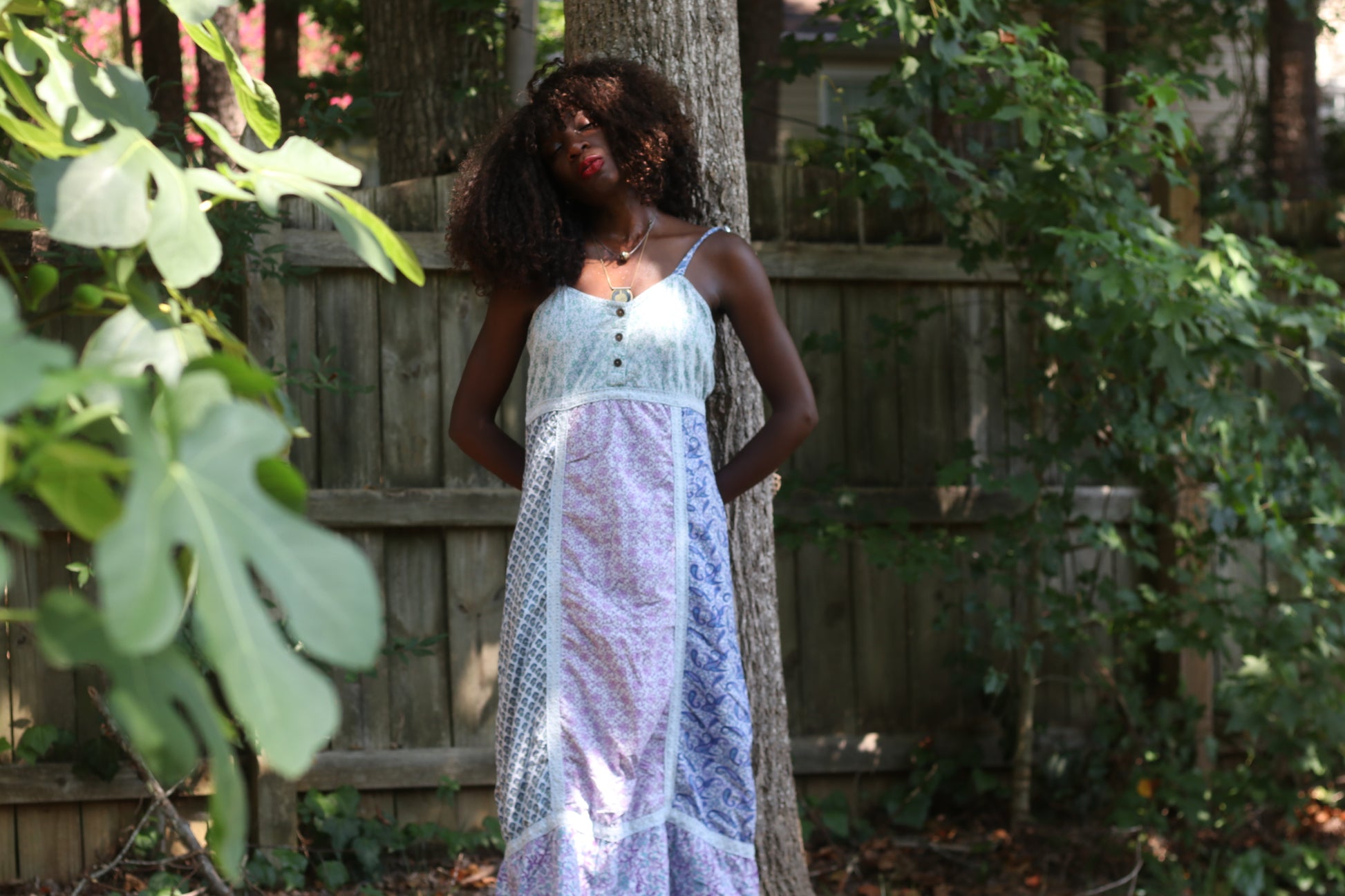 Blue Sky Vintage 90s Patchwork Maxi Dress - Floral Boho Slip Dress