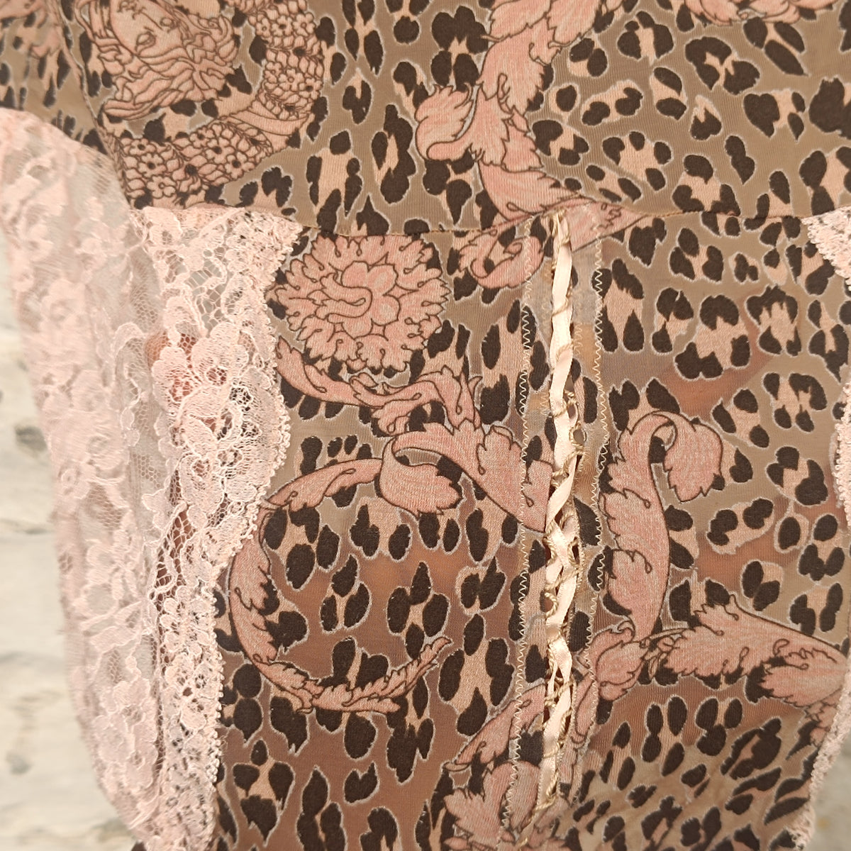 Vintage Versace Body - Leopard Baroque Lace Bodysuit - Pink Brown L