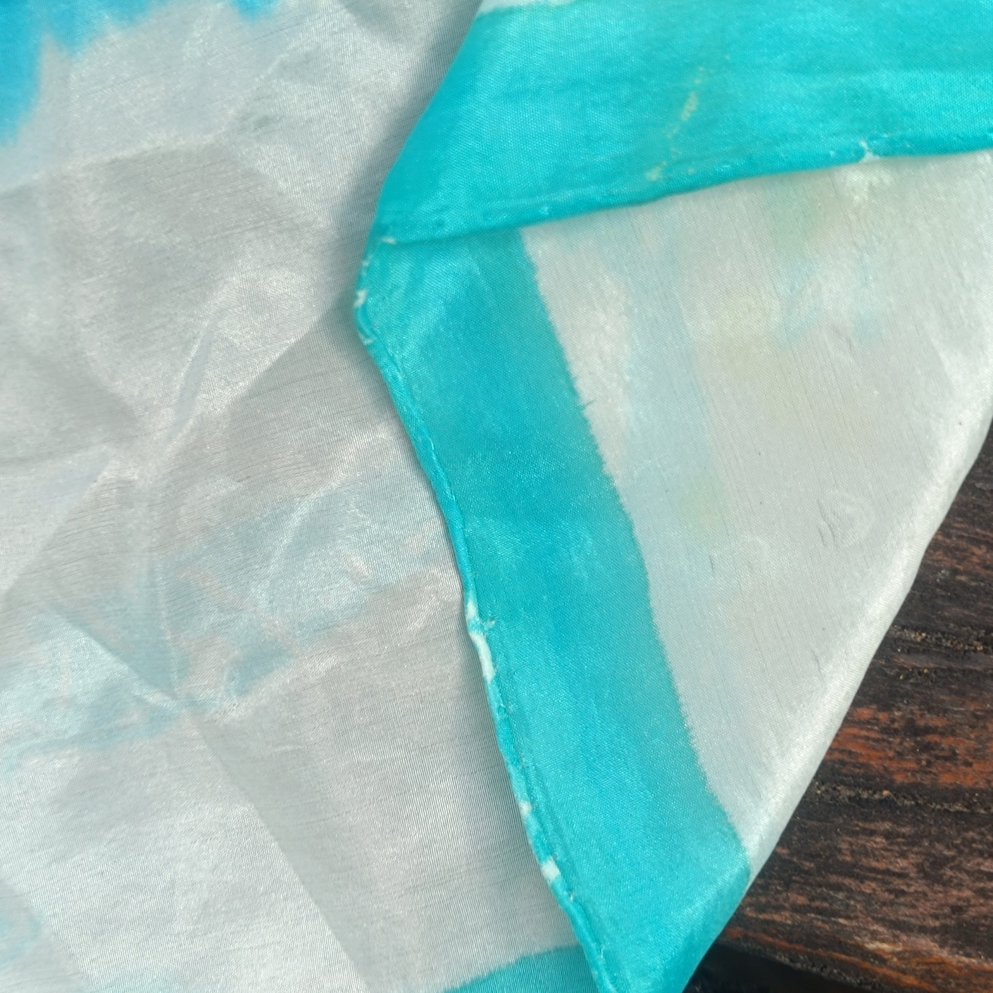 Vintage Hand Painted Silk Scarf - 90s Turquoise Floral Shawl