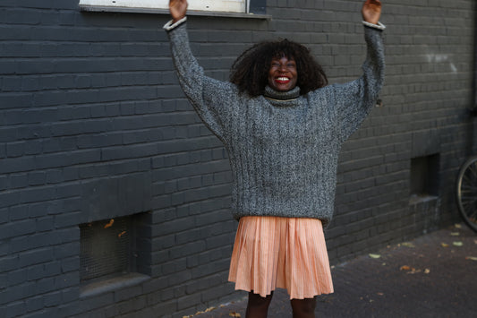 Vintage Turtleneck Jumper | 90s Marled Grey Knit Sweater | Size XL