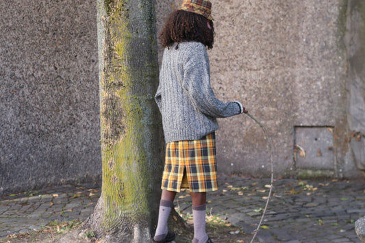 Plaid Pencil Skirt - Vintage 90s Tartan Yellow Navy S/M