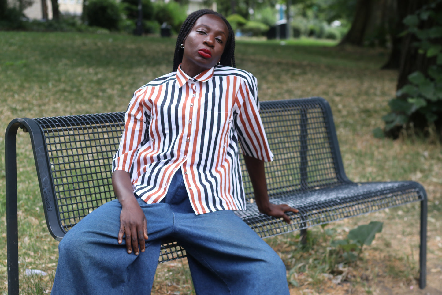 Vintage 1990s Striped Short Sleeve Button Up Shirt - Retro 90s Blouse